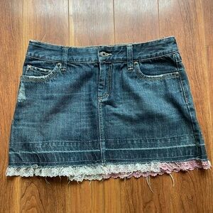 Denim Mini Skirt with Lace Trim